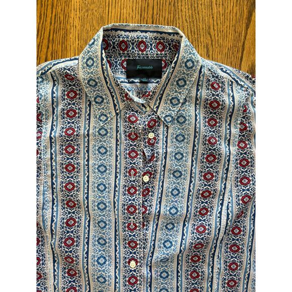 Faconnable Women’s 100% Cotton Button Down Shirt Blue Red Print Size M - Picture 4 of 7